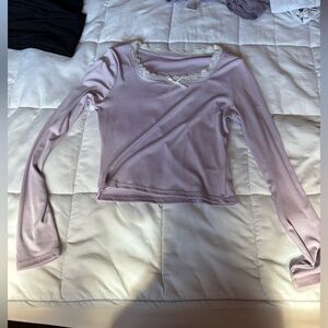 SHEIN Lavender Long Sleeve Top with Lace Trim